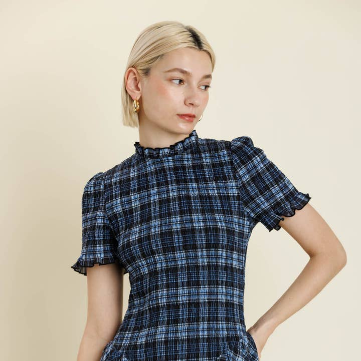 AD2208 - PLAID SMOCKED MINI DRESS for wholesale by Aureum