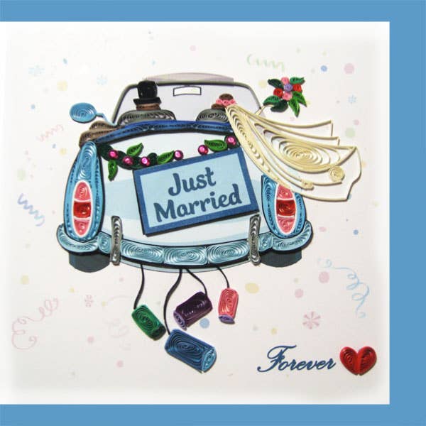 Carte de mariage en voiture, carte de vœux, carte d'amour LV-36 pour la vente par YoderDo Quilling Greeting Cards