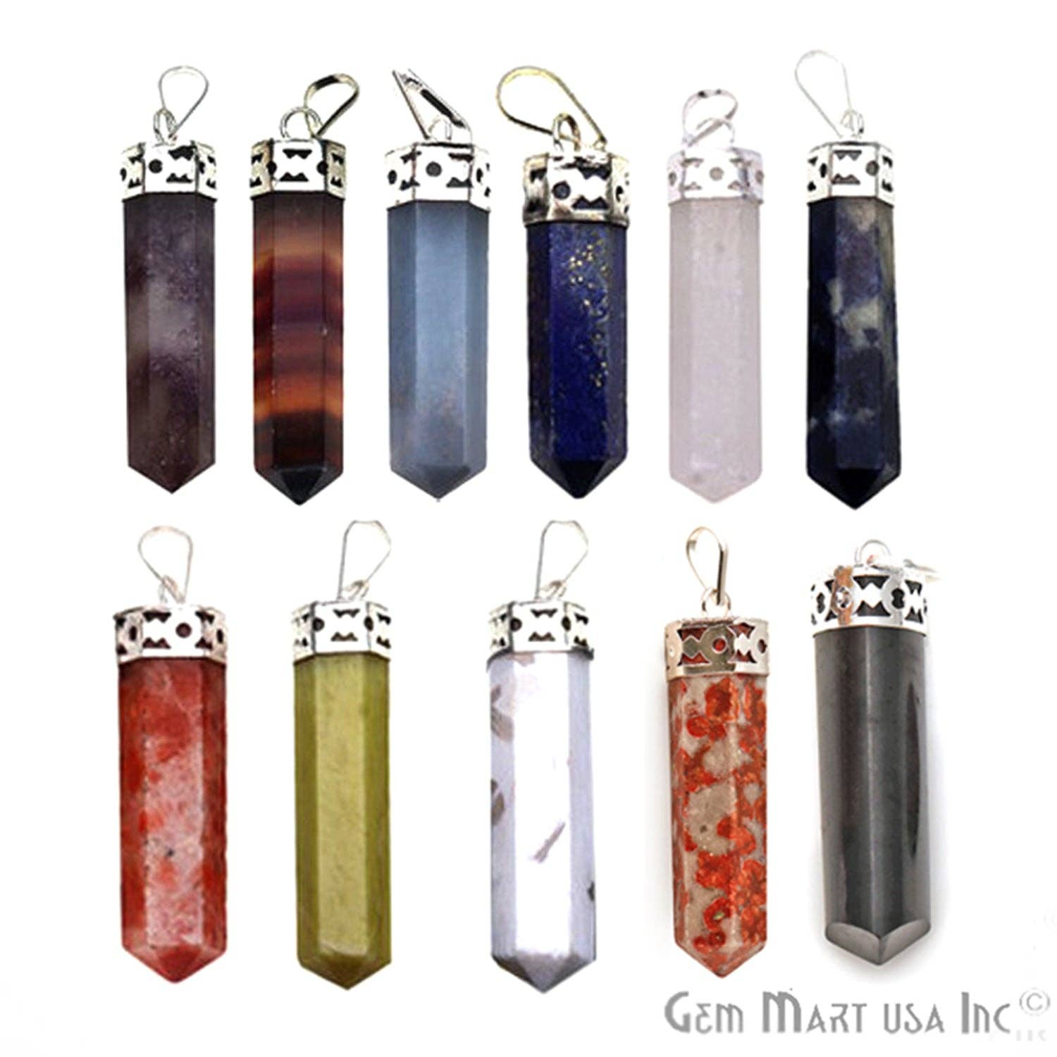 GemMartUSA – wholesale Pendant/charm necklace – DIY Healing Gemstone Silver Pencil Point Ornate Pendant 1pc26