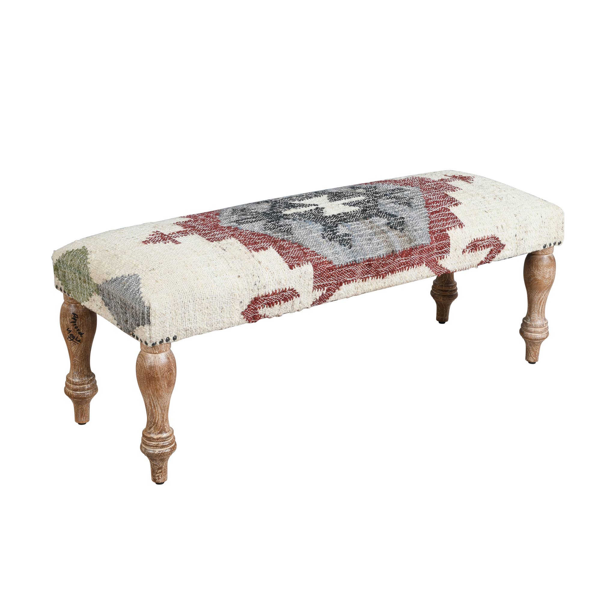 LR Home - Wholesale Bench - Handmade White-Wash Mango Wood Bench with Metal Base3