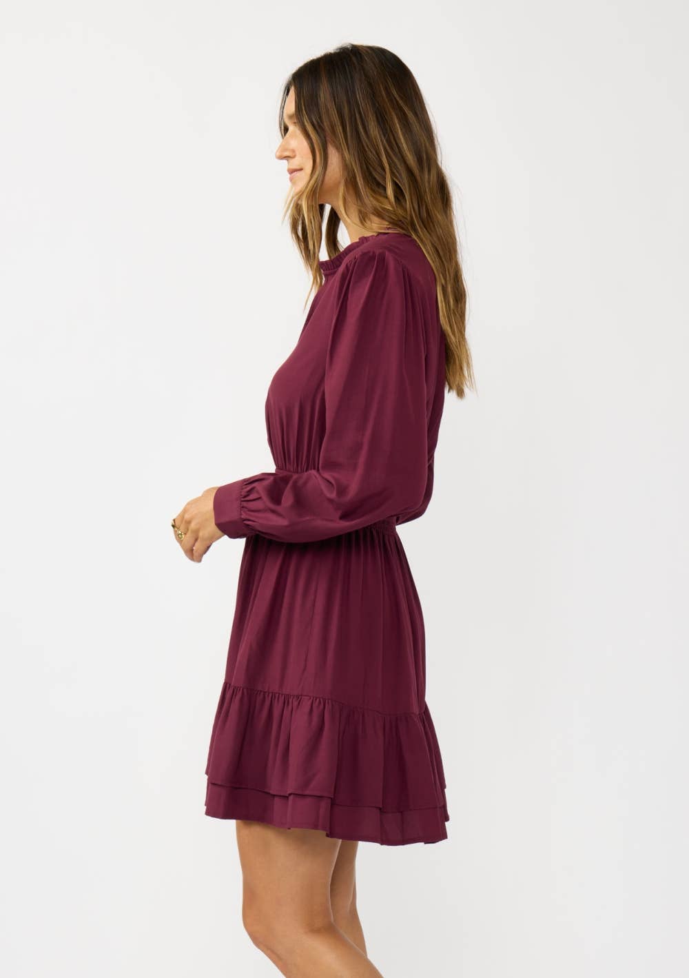 MERLOT Ruffle Hem Smocked Waist Mini Dress for wholesale on Faire1