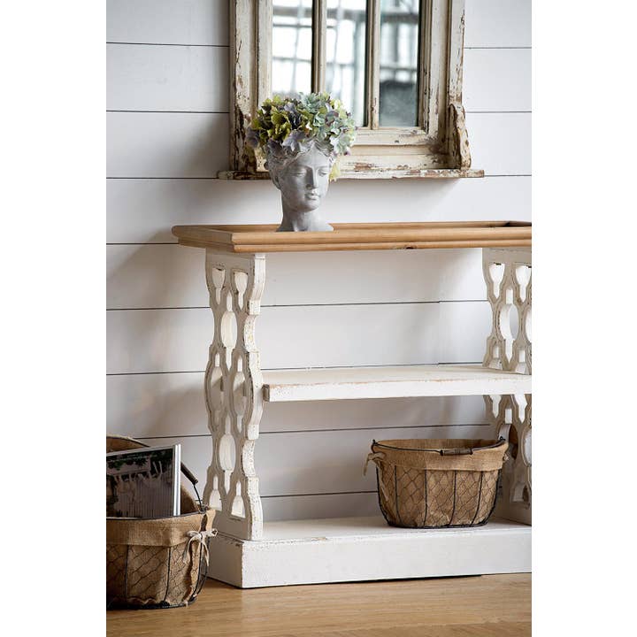 A&B Home Group Inc. - Wholesale Free Standing Shelf - 35.5x14x32" Distressed White and Natural Wood Shelf8