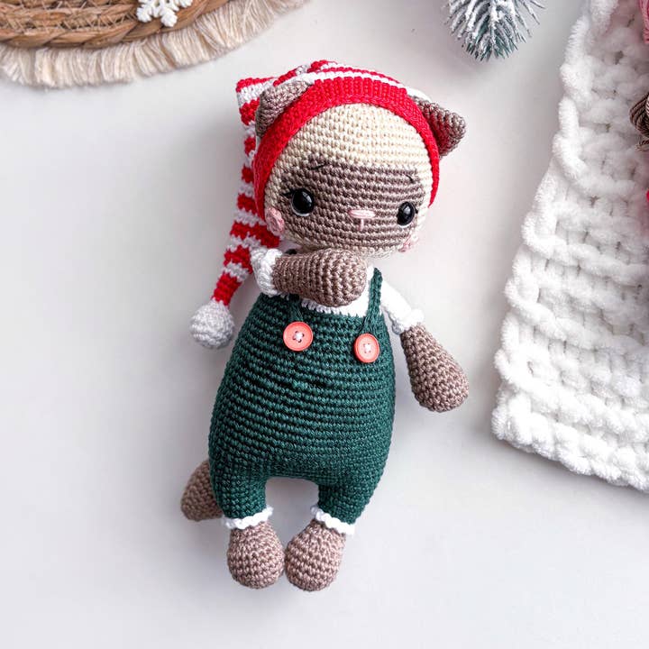 Crochet Christmas Cat, Cute Xmas Kitten, Amigurumi Cat for wholesale by TOMOPOD LLC
