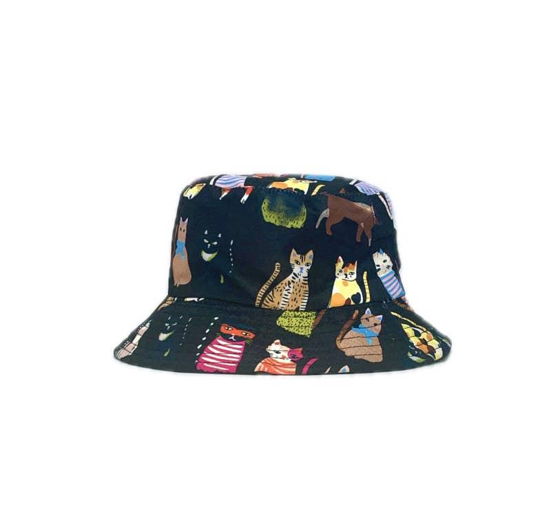 LINETA - Wholesale Bucket Hat - Women's - Reversible cat print bob2