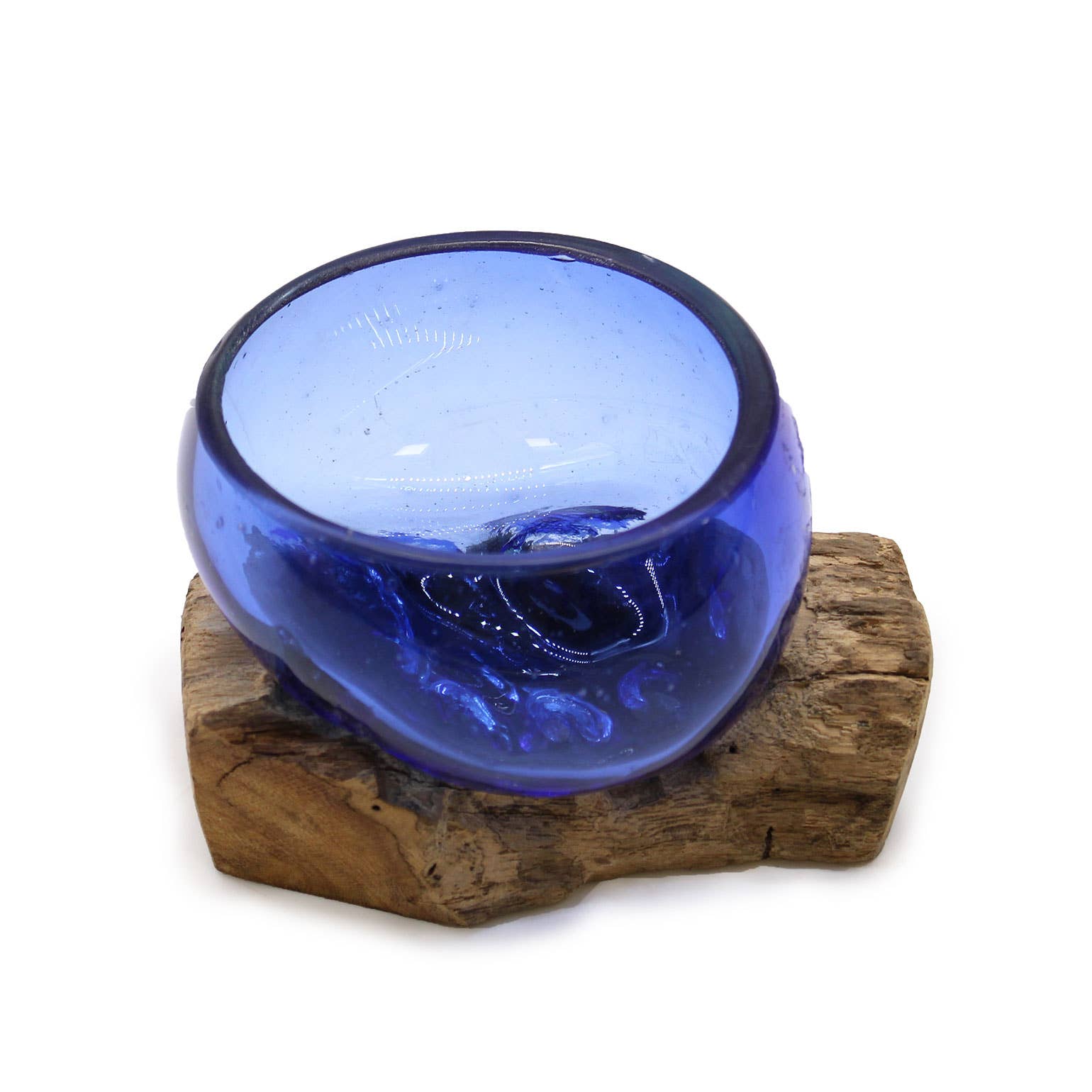 Ancient Wisdom - Wholesale Decorative Plate/Dish/Bowl - Molten Glass Mini Blue Bowl on Wood2