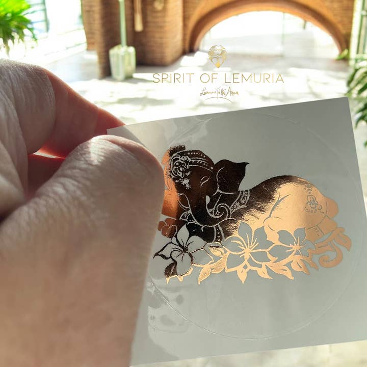 Spirit of Lemuria – wholesale Sticker – Ganesh Resting Foiled Sacred Geometry Sticker4