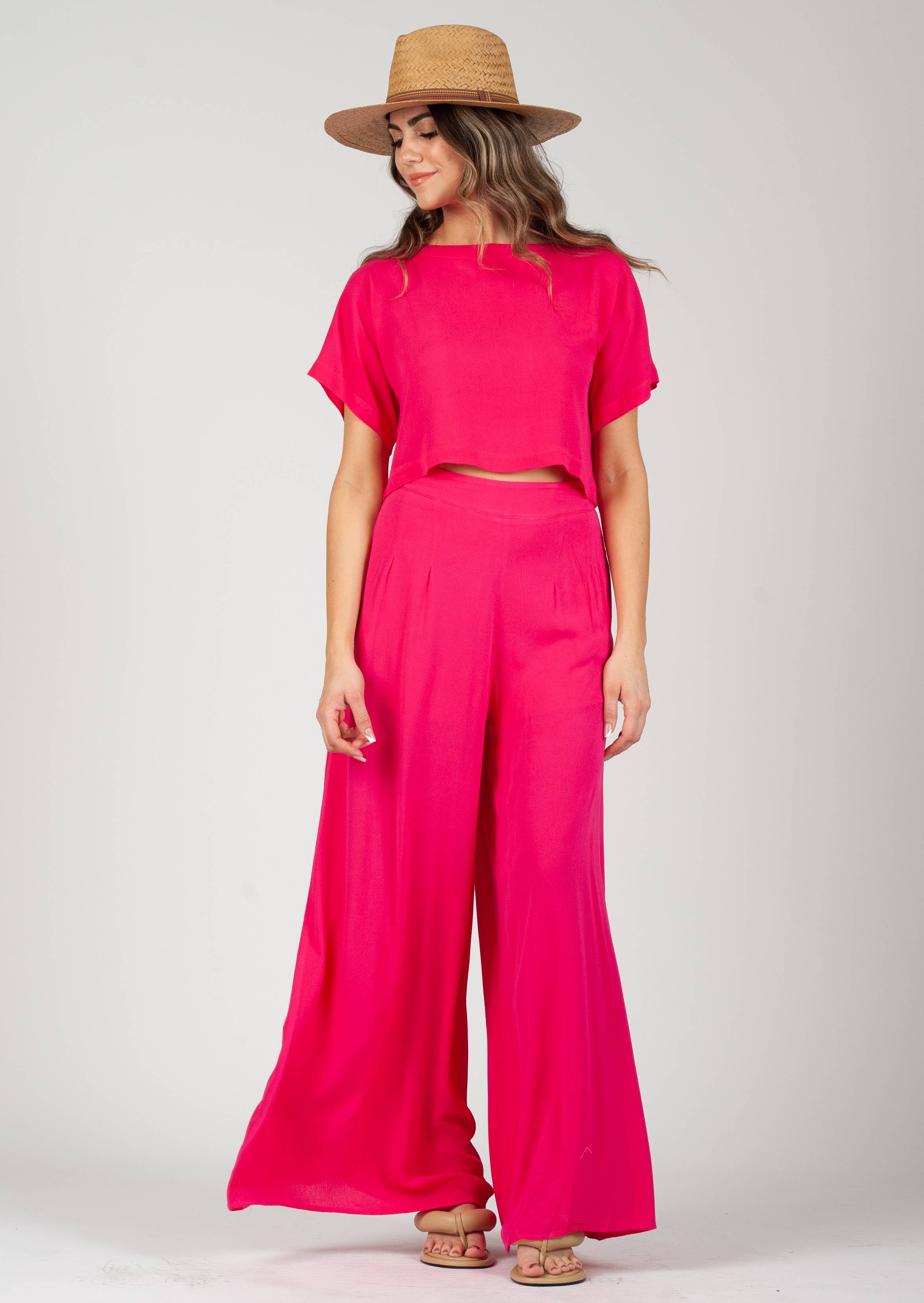 Lucca Couture - Vente Pantalon – femme - PANTALON BOHÈME FLUIDE LCB1181-PERRY, FUSCHIA4