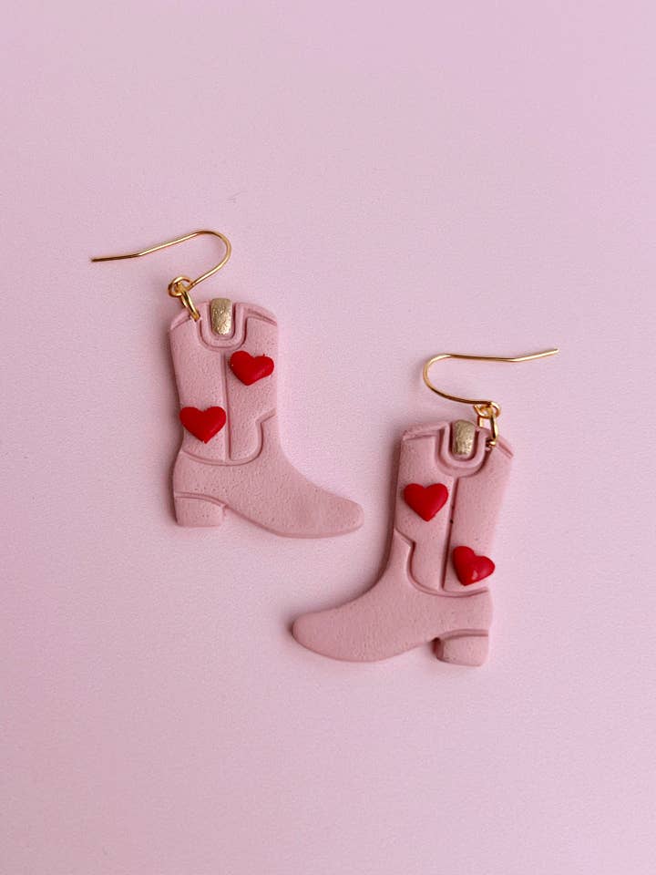 Lover Boots Polymer Clay Earrings - Valentine's, Western for wholesale by Golden Hour Designs