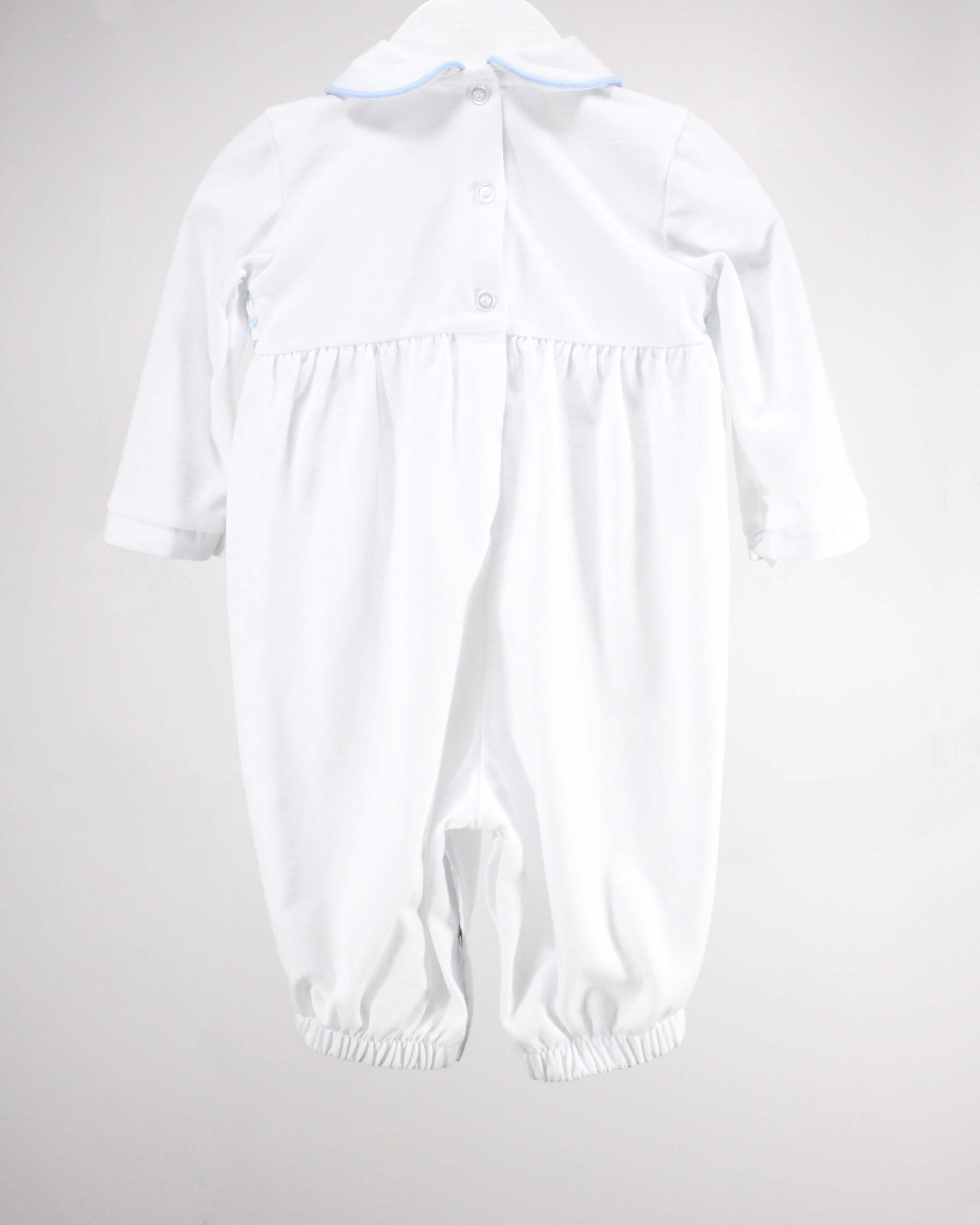 Baby Blessings Clothing - Vente Gigoteuse – bébé - Robe Levi blanche et bleu clair1