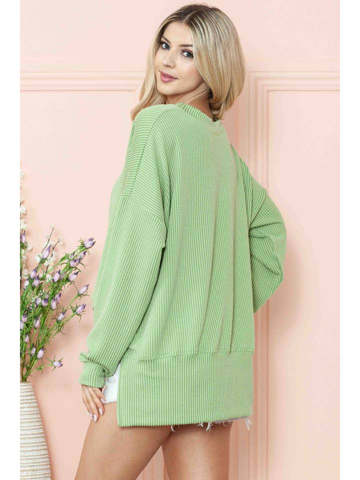 Burgundy Apparel - Vente Sweat-shirt – femme - SWEAT-SHIRT OVERSIZE CÔTELÉ ONDULÉ AVEC FENTE LATÉRALE36