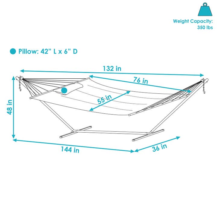 Sunnydaze Decor - Wholesale Hammock - 2-Person Quilted Hammock with Spreader Bar & Pillow - Tidal