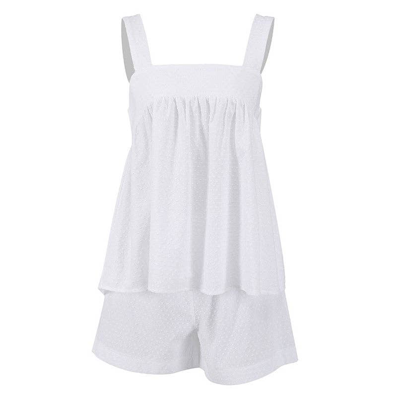 FurDecoration - Wholesale Lounge Set - Women's - Sleeveless Square Neck Tank Top and Shorts Set - Solid Color Loungewear7