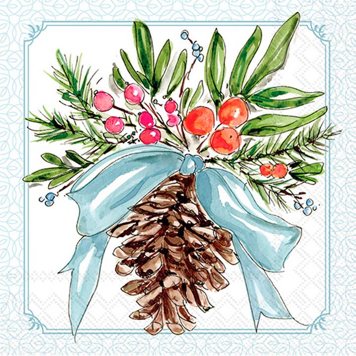 Paper Cocktail Napkin 20Ct Pinecones And Ribbons Fall Autumn for wholesale by Boston International