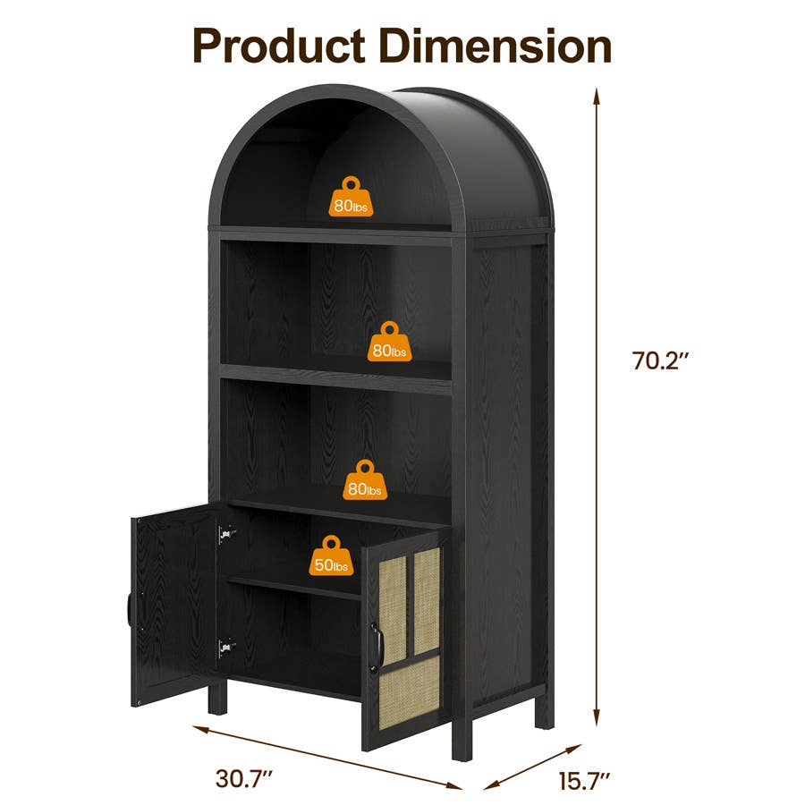 Heynemo - Wholesale Cabinet - Arched Storage Cabinet with 2 Rattan Doors, 59''6