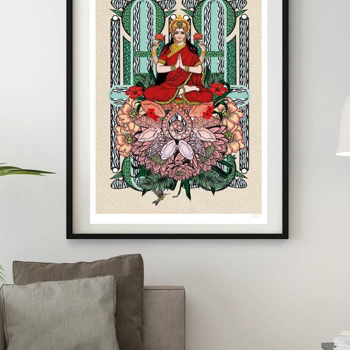 Indian Goddess Lakshmi Hindu Yoga Colour Art Poster Print for wholesale by Msdre