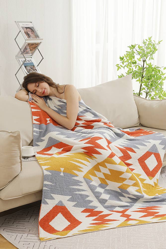 Hana - Vendita all'ingrosso Plaid - Coperta invernale reversibile con motivo tribale7