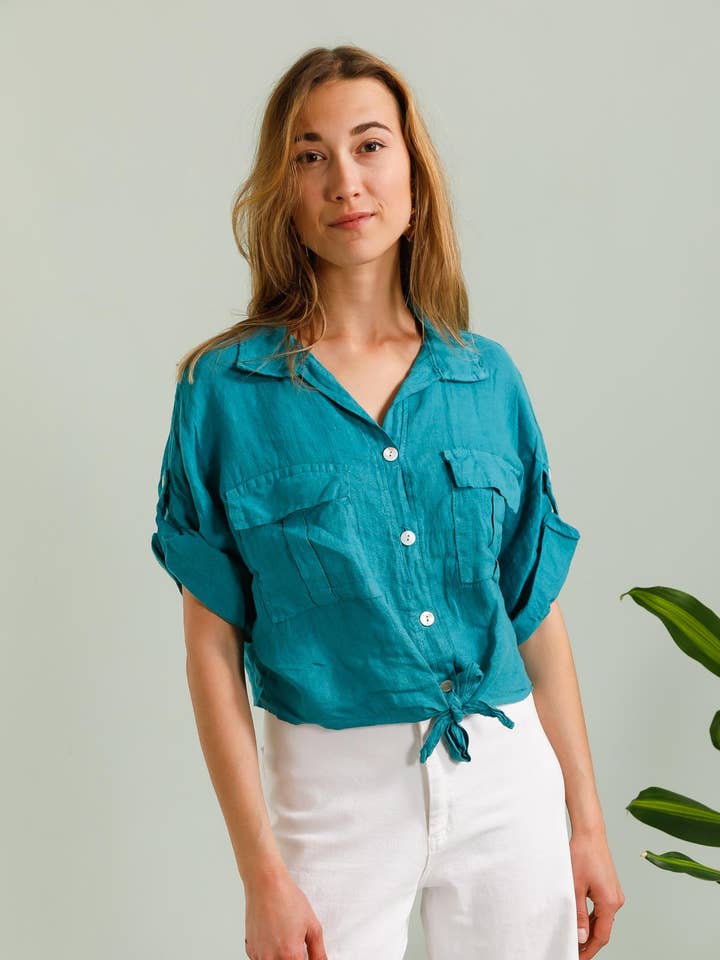 100% Linen Shirt REF. 25073 for wholesale by LÉA & LUC