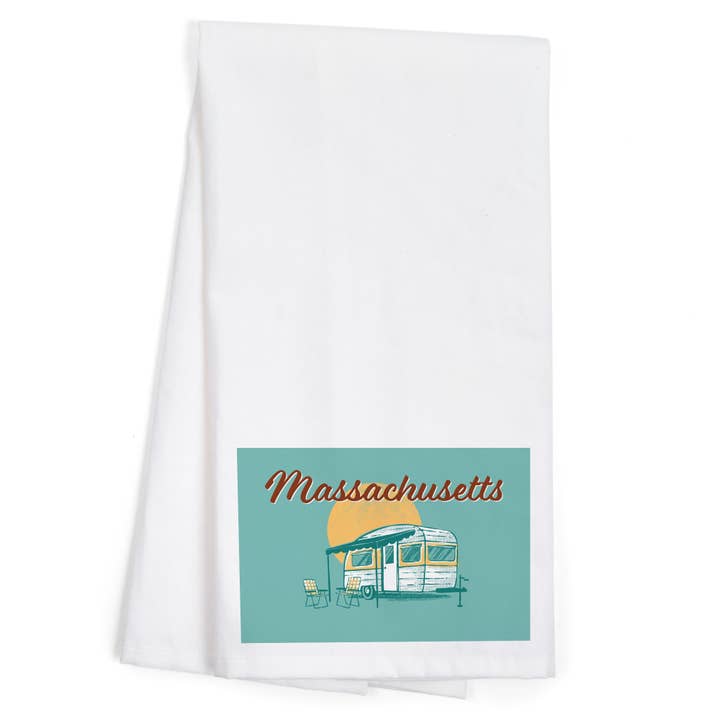 ORGANIC TEA TOWEL Massachusetts, Vintage Matchbook, Camper for wholesale by Lantern Press