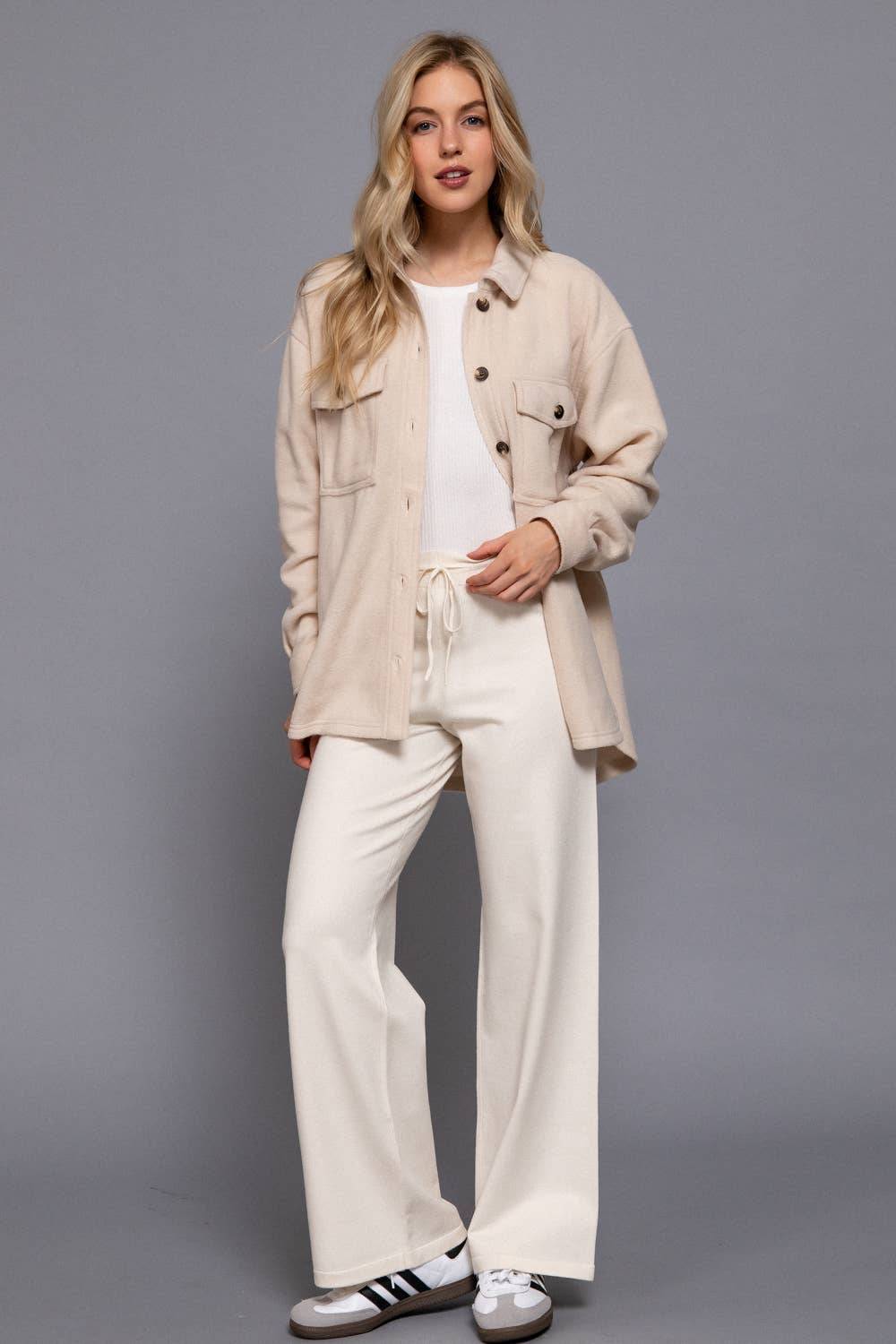 Active Basic | Active USA - Wholesale Shirt Jacket/Shacket - Women's - Long Sleeve Notched Collar Front Pocket Fleece Jacket 8