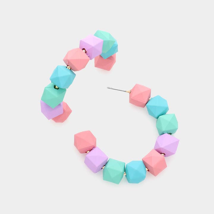 Sensibling Corp. - Wholesale Hoop Earrings - Colored Faceted Ball 1.8 Inch Hoop Earrings1