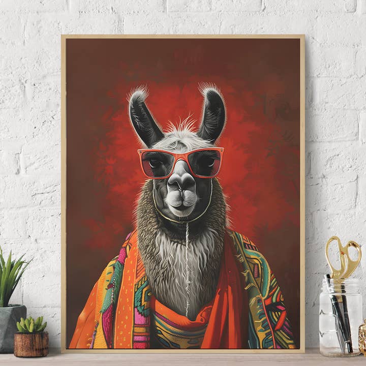 Hippie Llama-zonnebril, modieuze canvas-kunstdruk voor aan de muur voor wholesale door La Luna Bella - Toys
