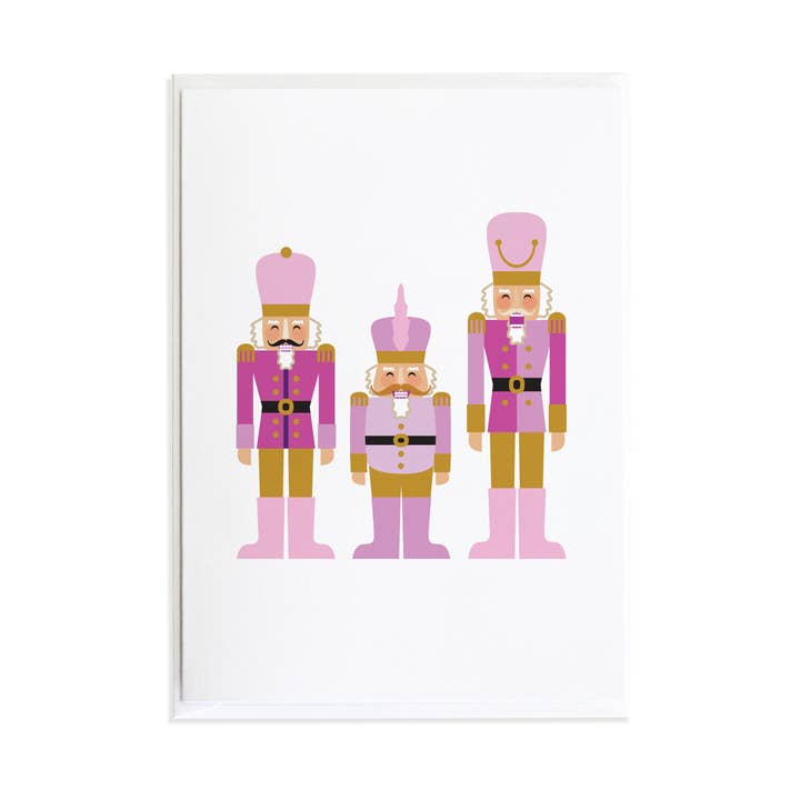 Pink Nutcrackers Holiday Card for wholesale by Anne Green Design