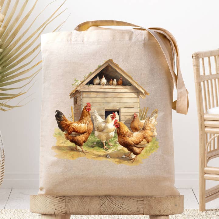Hühnerstall, Hühnerdame, Bauernhof - Leinwandtasche für den Großhandel von Dark Horse Dream Designs LLC