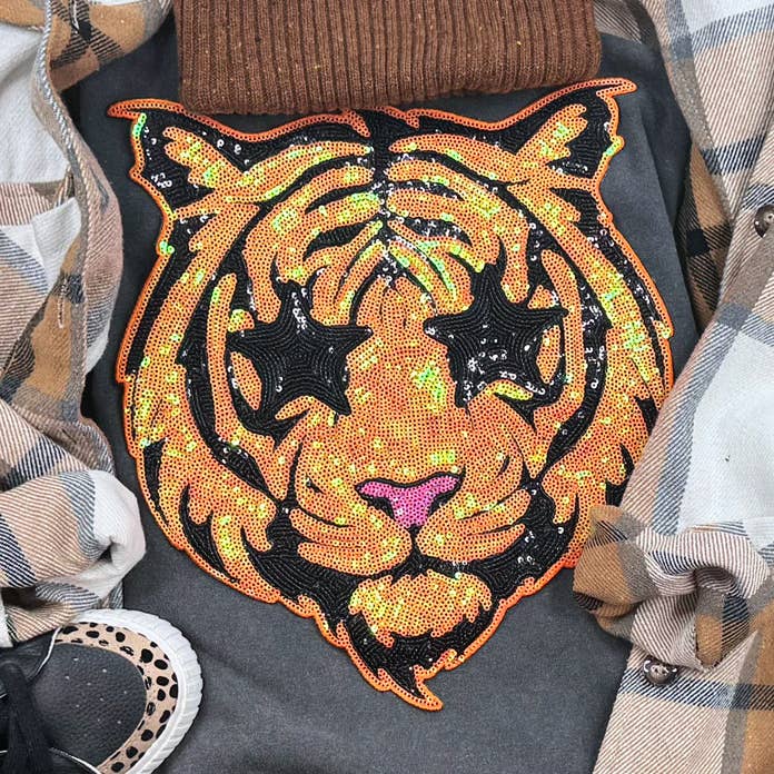 Tiger with Starry Eyes Sequins Patch for wholesale by Trendy Transfers