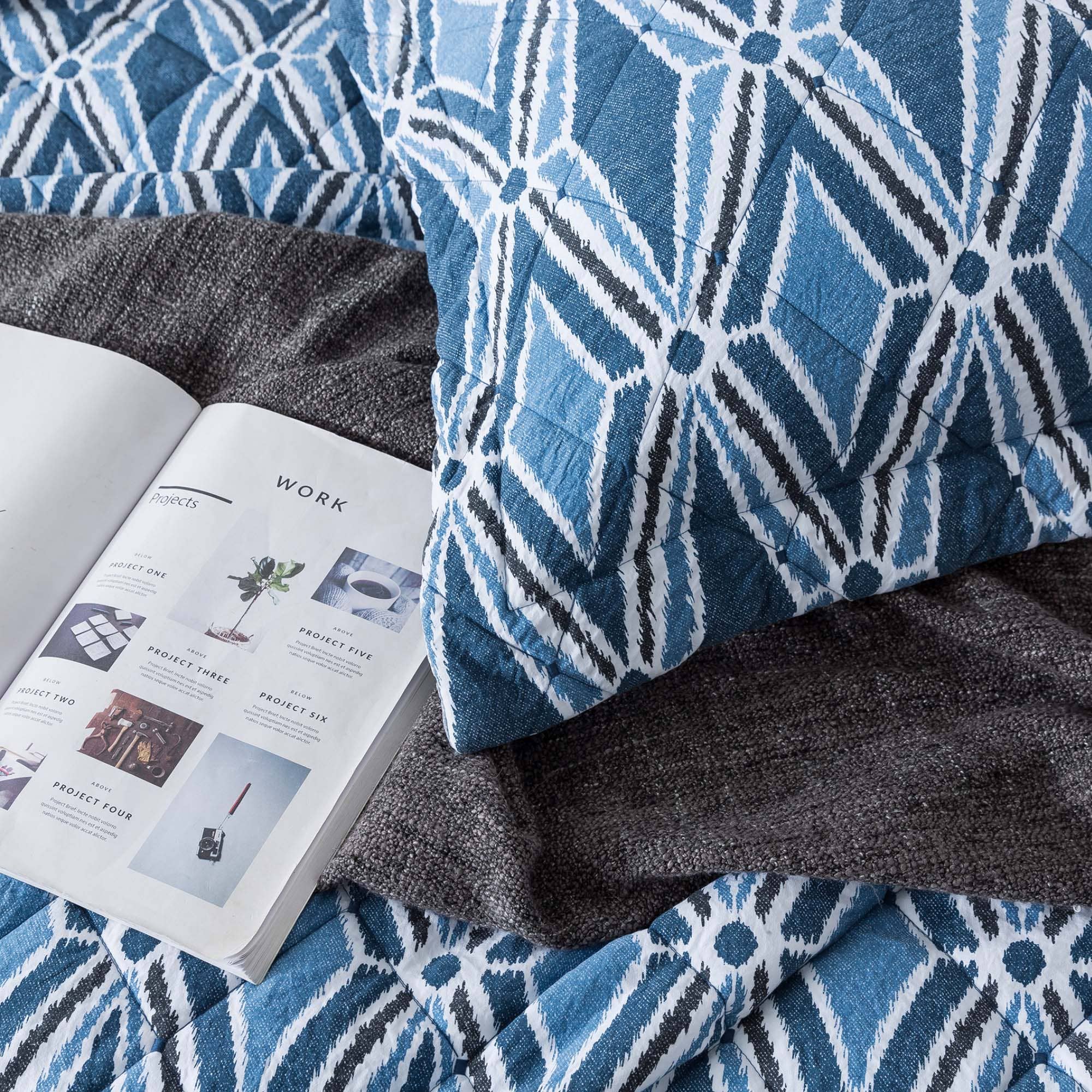 Kasentex - Vendita all'ingrosso Set di lenzuola - Set trapunta copriletto elegante design a rombi in microfibra6