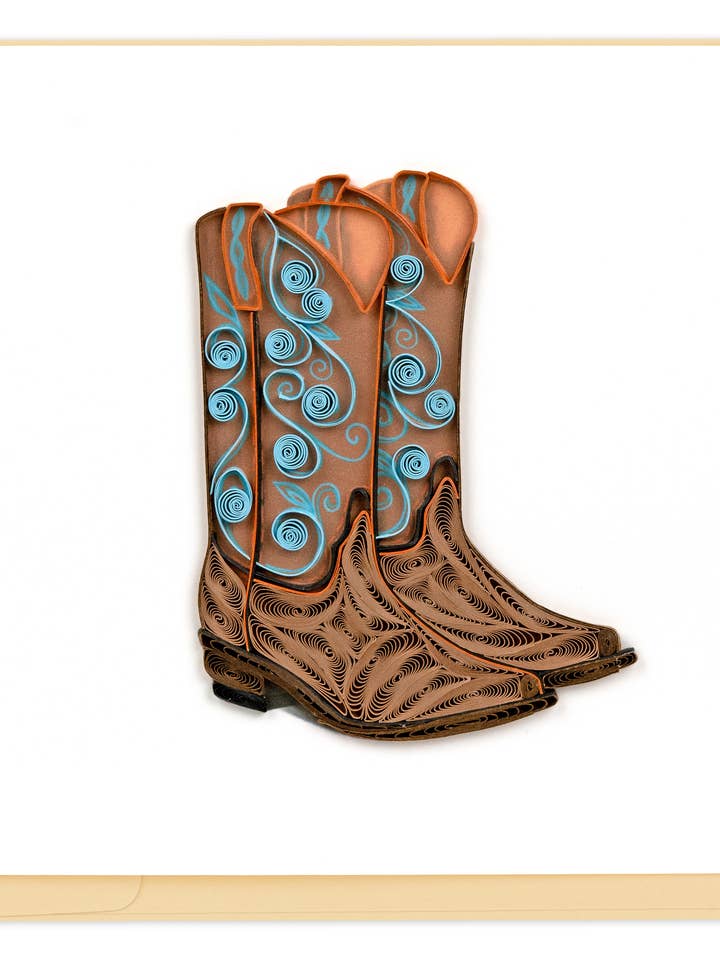 Quilled Cowboy Boots Greeting Card for wholesale by Quilling Card