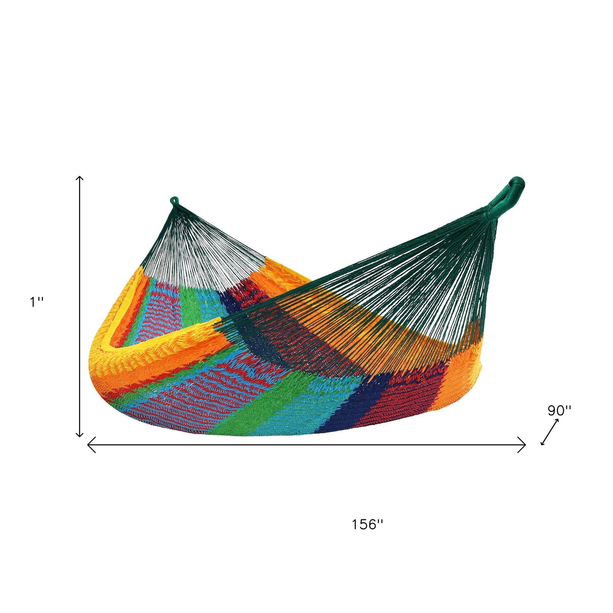 HomeRoots - Wholesale Hangmat - Groen Rood En Geel Gestreepte Dubbele Hangmat2
