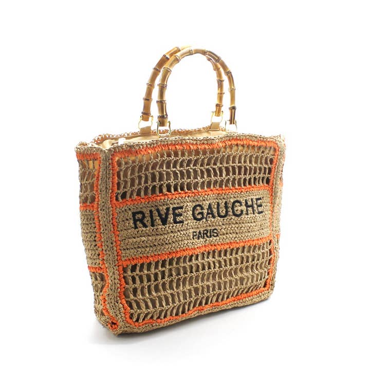 Vimoda - Wholesale Tote Bag - Women's - CROCHET Woven tote bag RIVE GAUCHE with bamboo handles