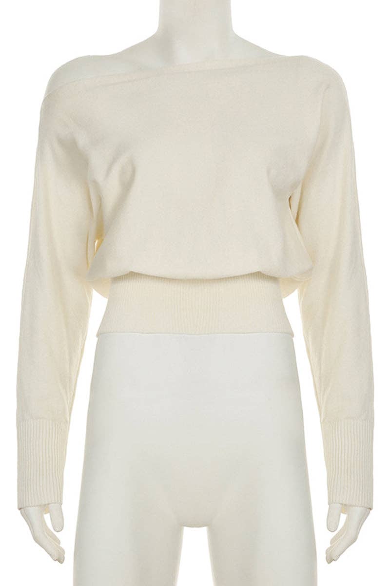 BEIGE Off-Shoulder Knit Sweater for wholesale on Faire3