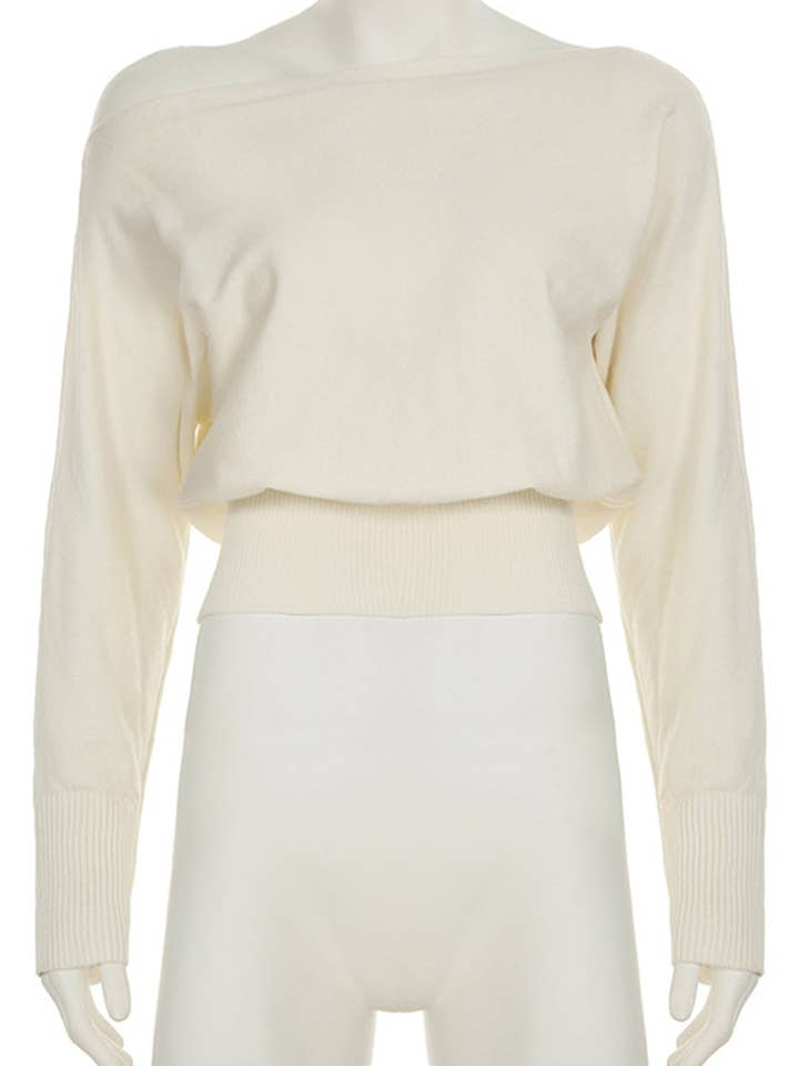 BEIGE Off-Shoulder Knit Sweater for wholesale on Faire3