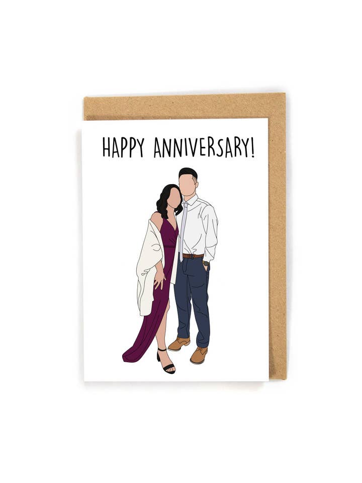 Tarjeta de aniversario de retrato sin rostro personalizada para venta al por mayor de DensenDesign