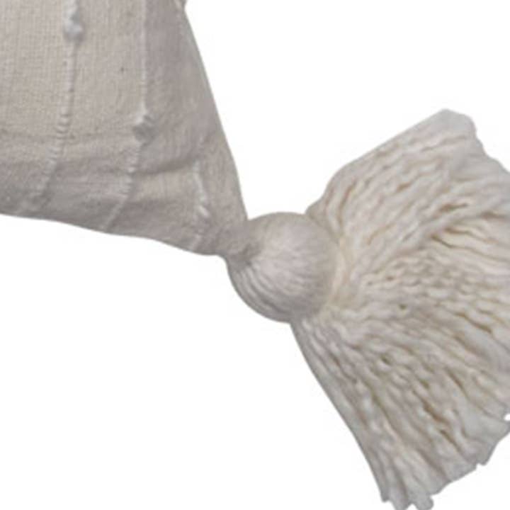 Foreside Home & Garden - Wholesale Throw/Decorative Pillow - SALE - Kira White 18x18 Filled Pillow Tied Chenille Knots3