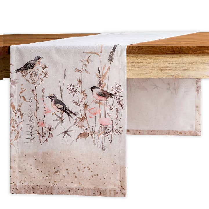 Table Runner 100% Cotton -Single Layer -Meadow Florals-Brown for wholesale by Maison d'Hermine - Design in Every Thread