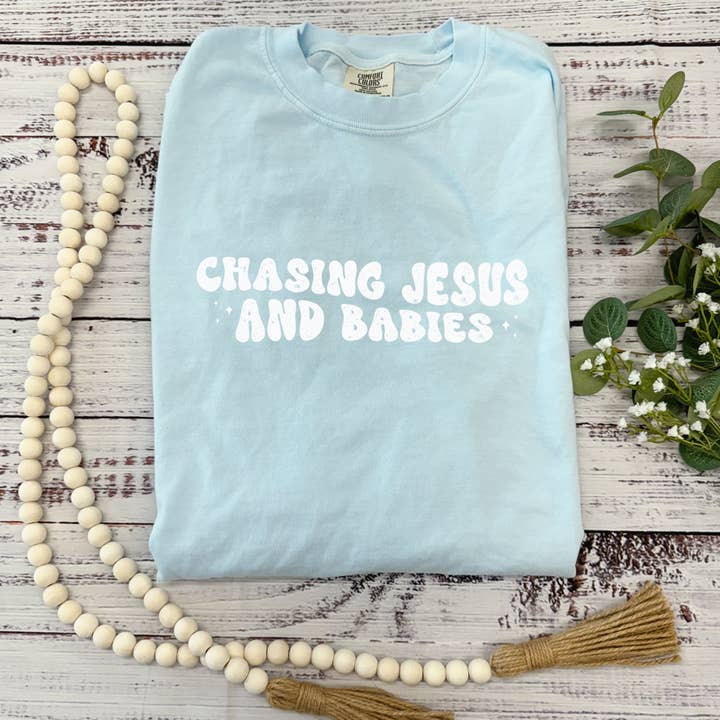 Chasing Jesus & Babies | Screen Print Transfer | - SINGLE COLOR (LOW HEAT) for wholesale by PLK Transfers