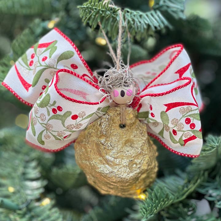 Oyster Angel Ornament - Misteltoe for wholesale by The Painted Pearl