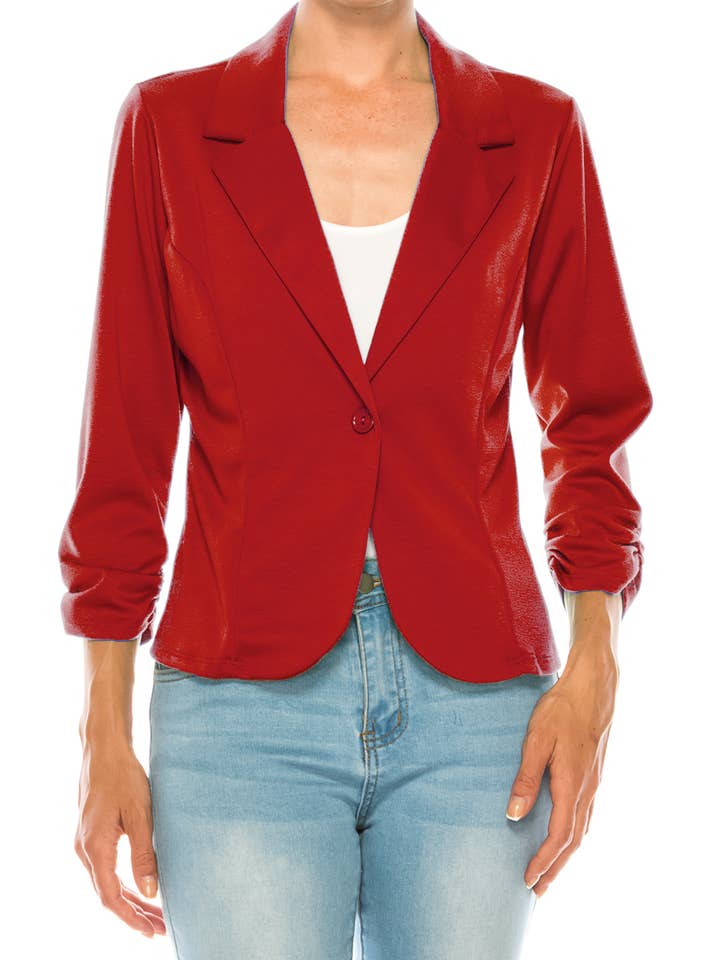 Women's Basic Long Sleeves Button Blazer Jacket for wholesale by MOA COLLECTION