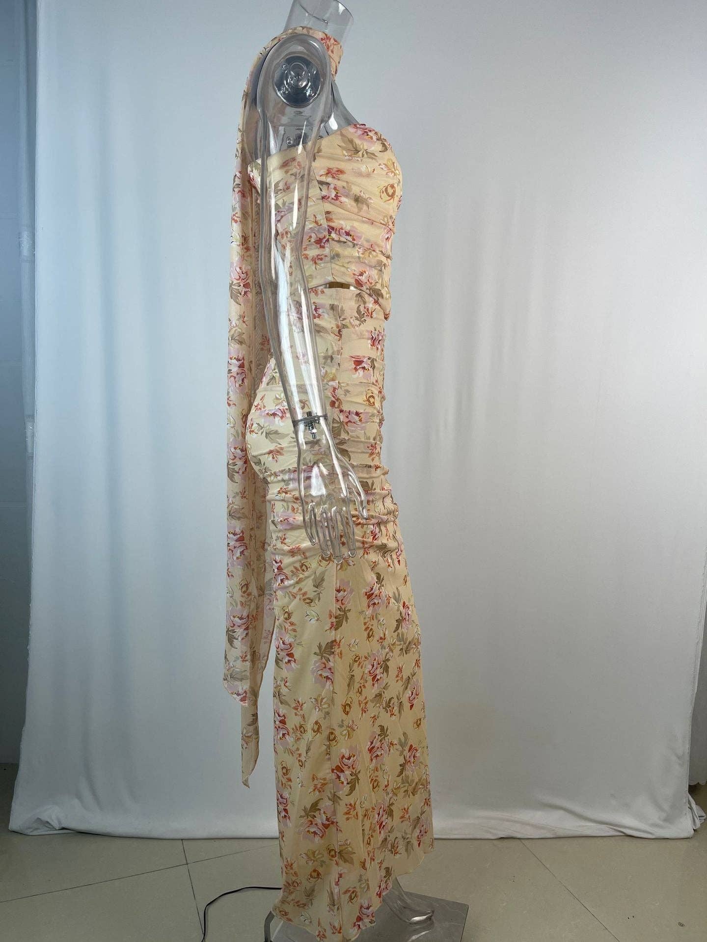 Marayn - Wholesale Hemd- en rokset - Dames - Blauwe Crop Top Rok Set EuroChic Stijl36