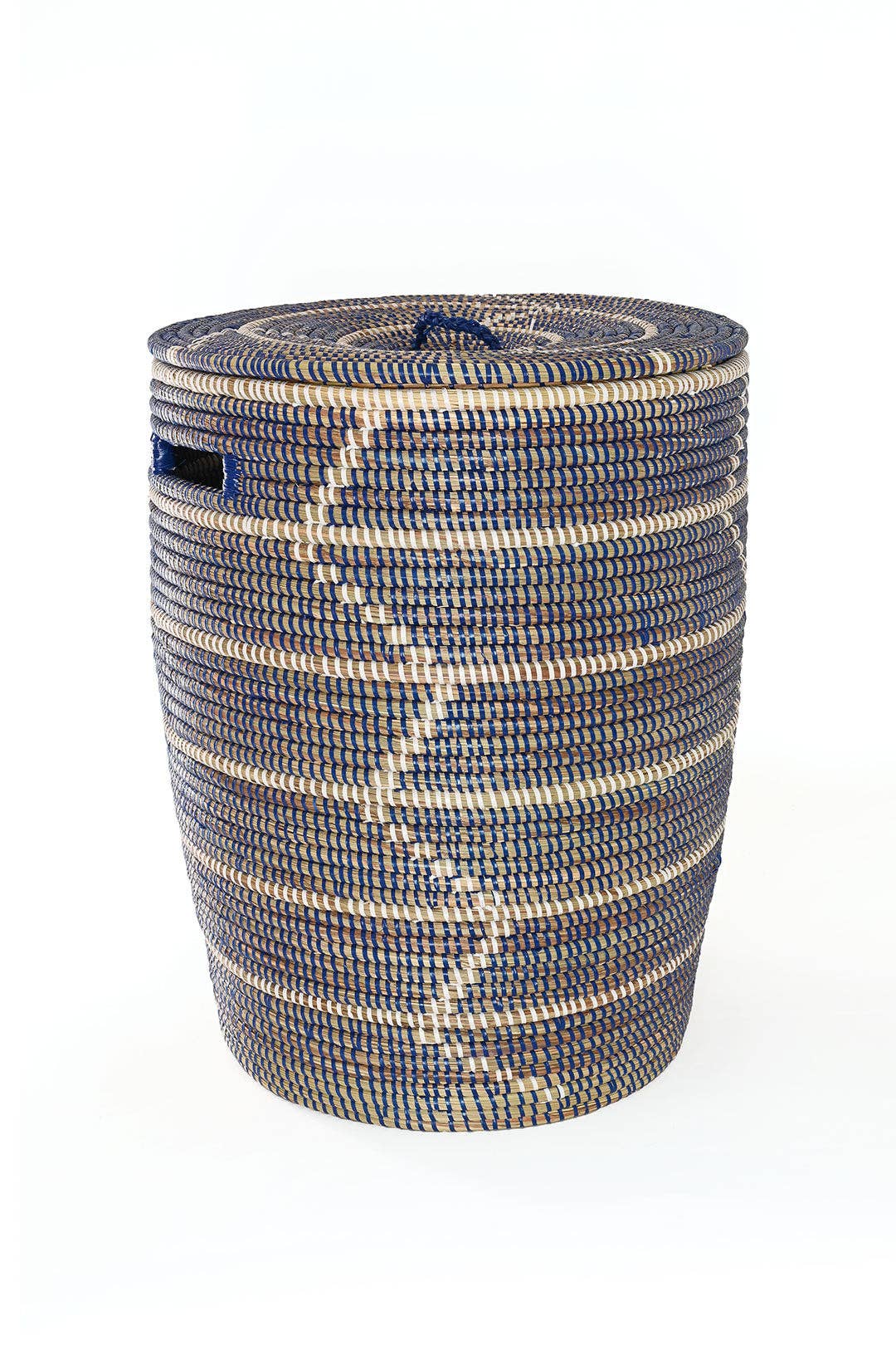 African Modern - Wholesale Laundry Hamper - Set of Three Blue and White Beveled Block Nesting Hamper Baskets2