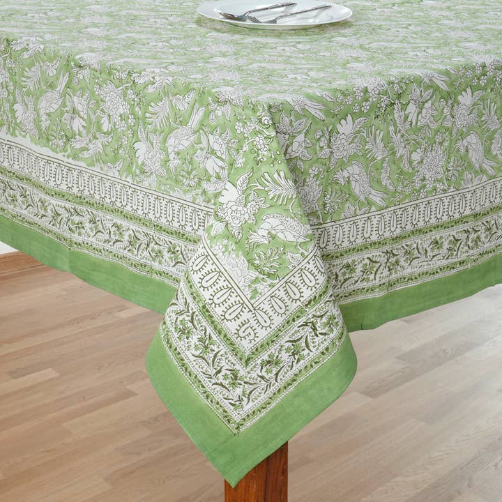 Cotton Print Club - Wholesale Tablecloth - Olive Green Indian Hand Block Printed 100% Cotton tablecloth9