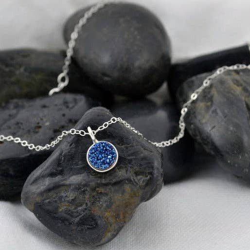 Blue Druzy Cicle Pendant Sterling Silver for wholesale by Sela+Sage