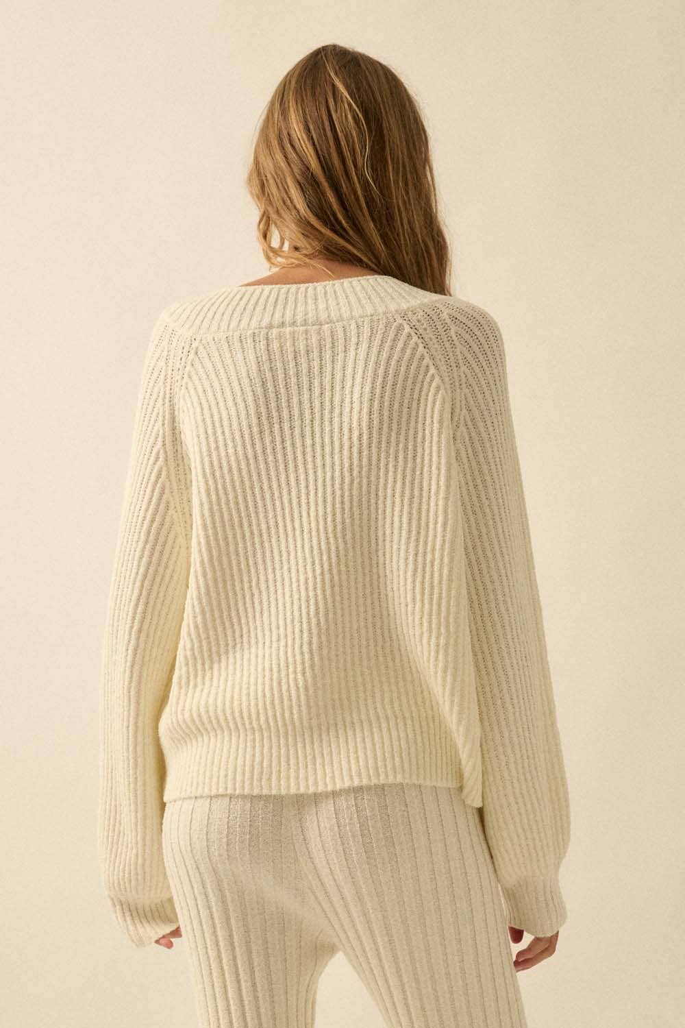 Promesa USA - Wholesale Knit Sweater - Women's - Ribbed Knit V-Neck Loose-Fit Raglan Sweater17