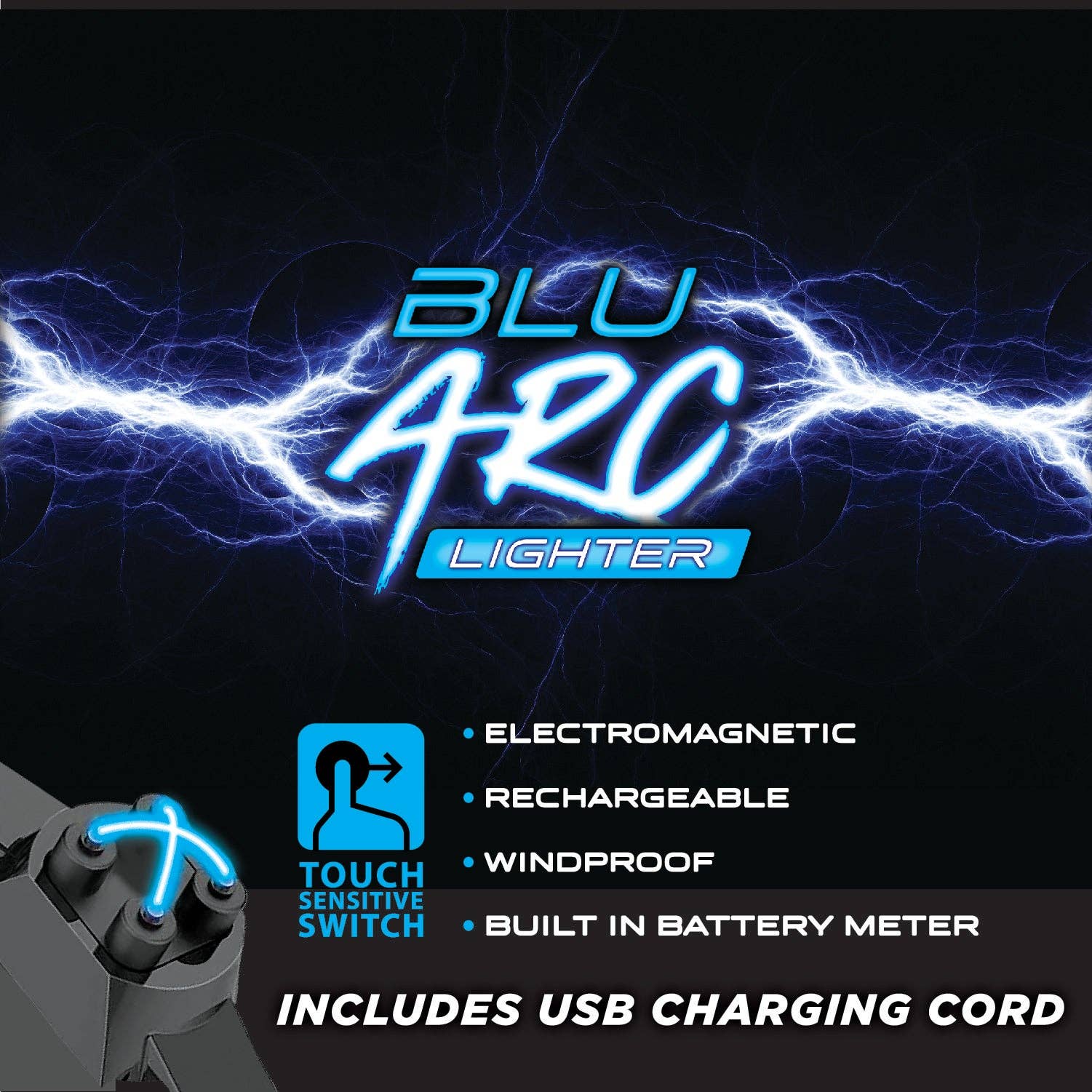 Novelty Brands - Wholesale Lighter - Blu Arc Electric Lighter with USB Cord Boxed - 6/Display3