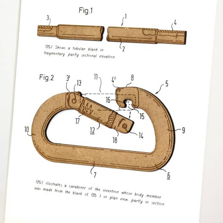 Simply Cut Art - Wholesale Art Print - Climbing Gifts, Carabiner Patent Art