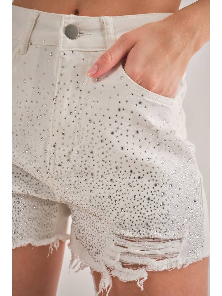 KIWI - Wholesale Shorts - Women's - IP2742 Rhinestone Embellished Stretch Denim Shorts