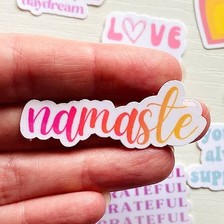 Namaste Tiny Yoga Sticker 🙏🏻 for wholesale by Rise & Align