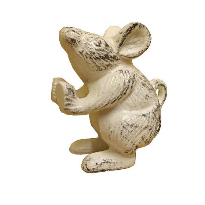 Hampton Nautical – wholesale Bookend – Set of 2 - Whitewashed Cast Iron Mouse Book Ends 5"